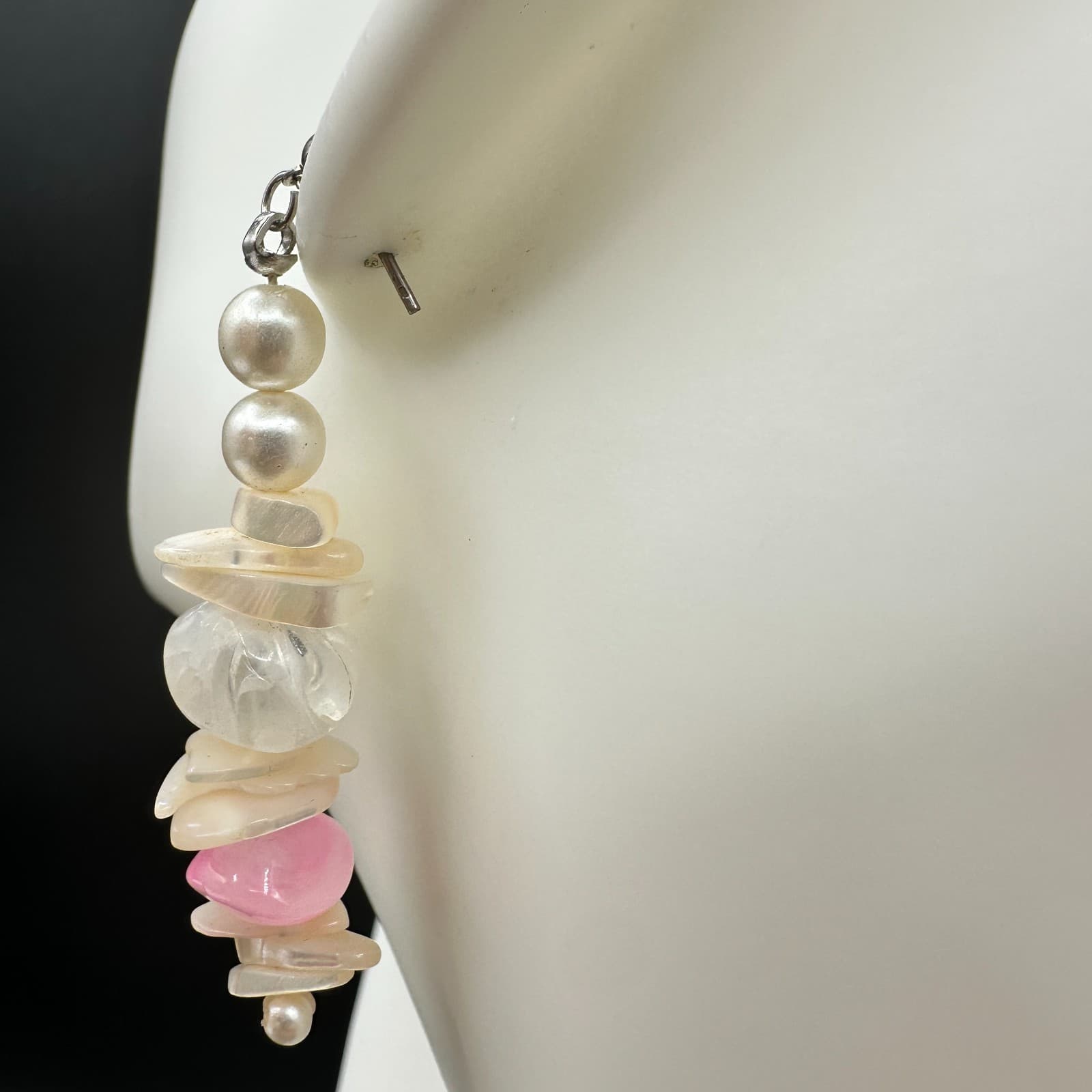 Vintage Handmade Women's Multi Mother Of Pearl Glass Fashion Dangle Earrings - Thumbnail 6