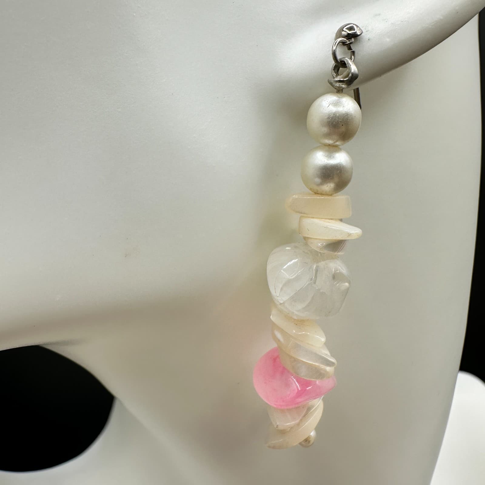 Vintage Handmade Women's Multi Mother Of Pearl Glass Fashion Dangle Earrings - Thumbnail 2