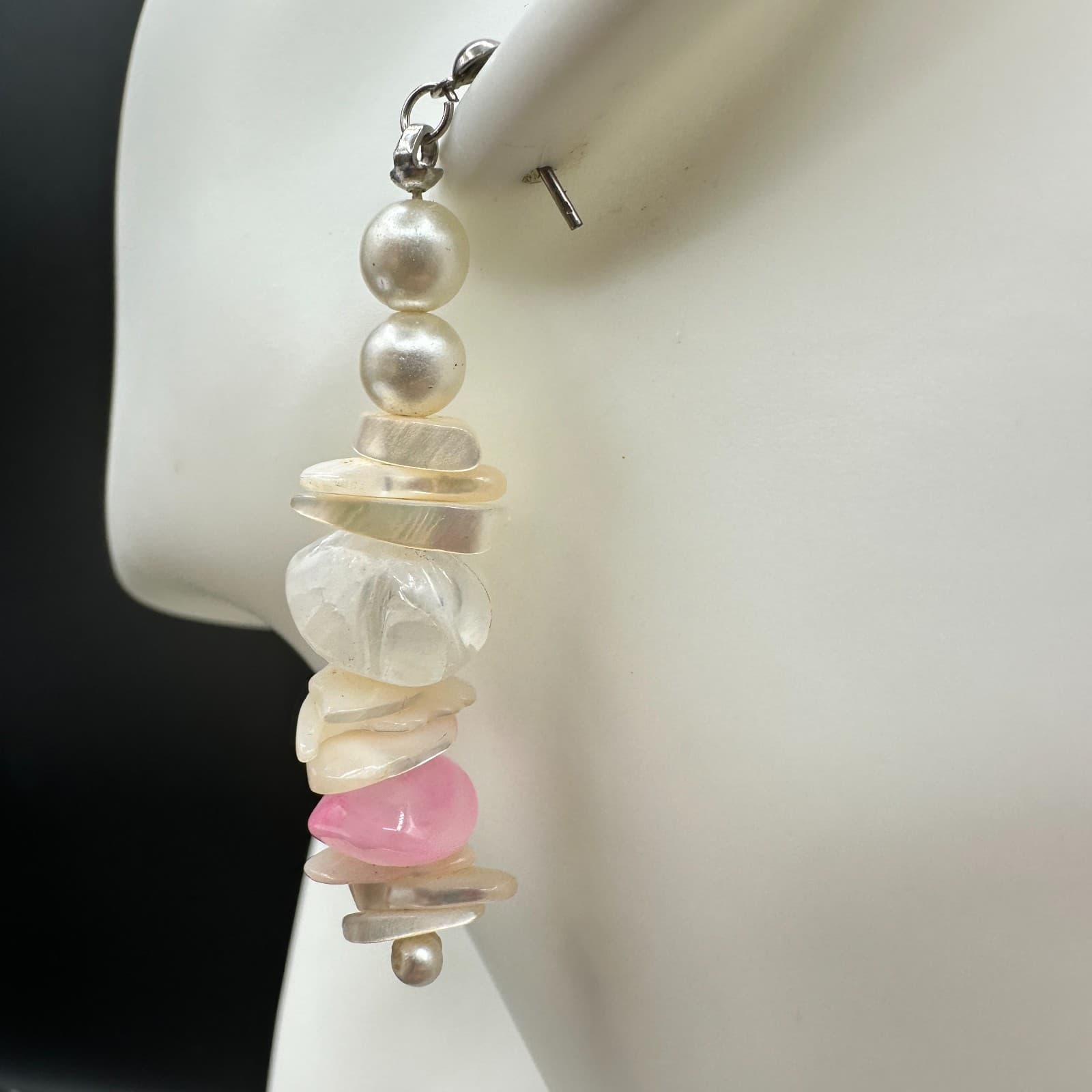 Vintage Handmade Women's Multi Mother Of Pearl Glass Fashion Dangle Earrings - Thumbnail 5