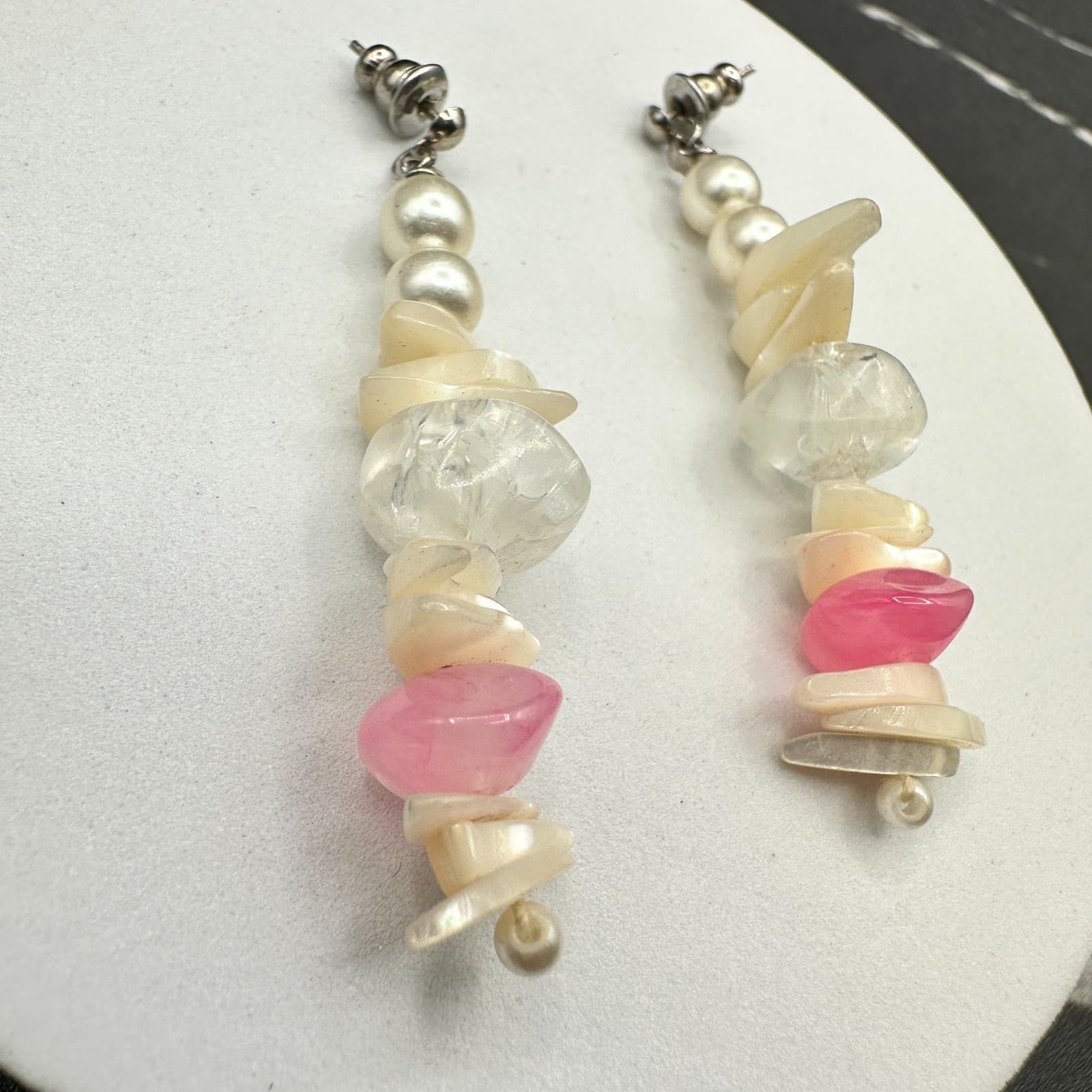 Vintage Handmade Women's Multi Mother Of Pearl Glass Fashion Dangle Earrings - Thumbnail 9