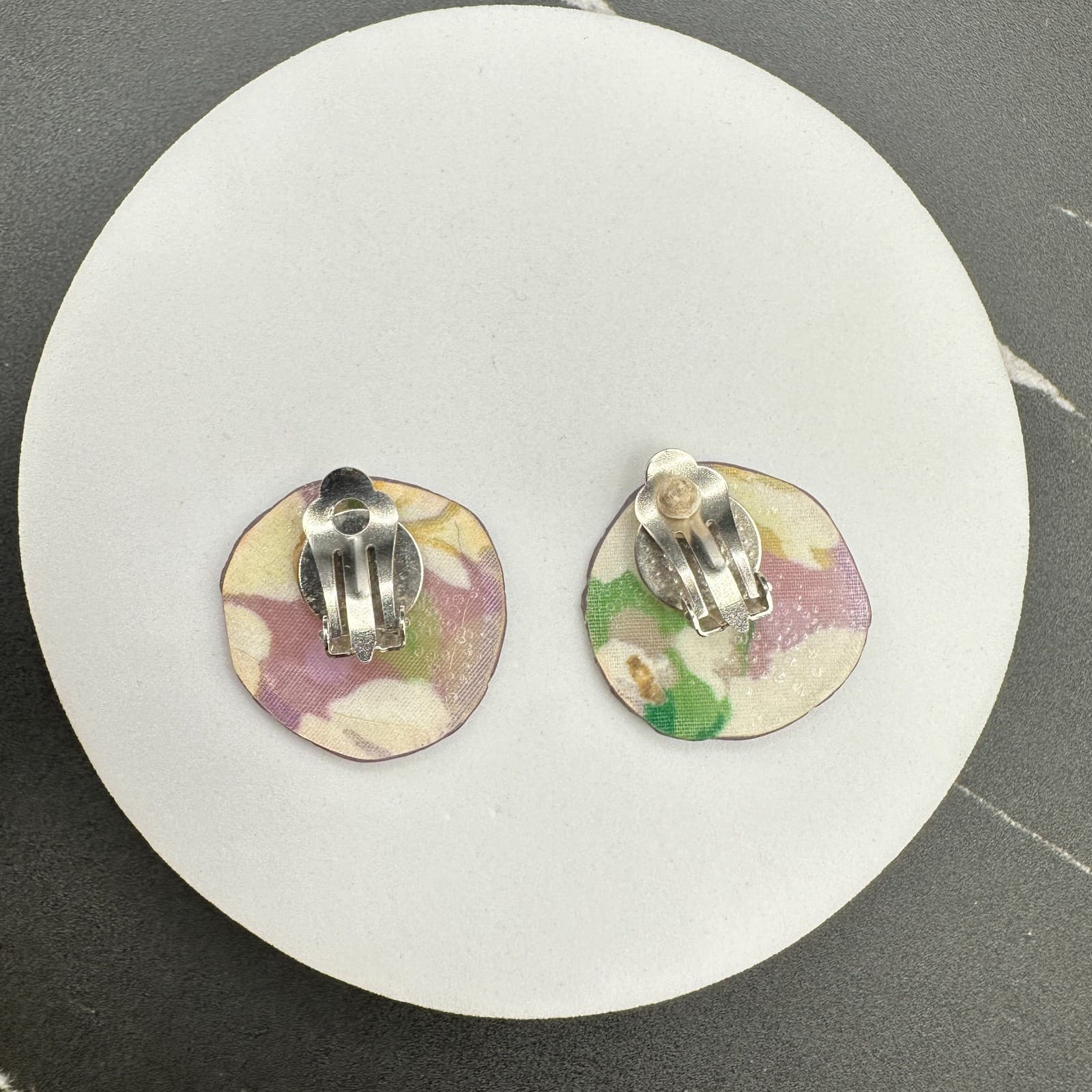 Vintage Handmade Women's Multicolor Tie Dye Floral Fabric Button Stud Earrings - Thumbnail 5