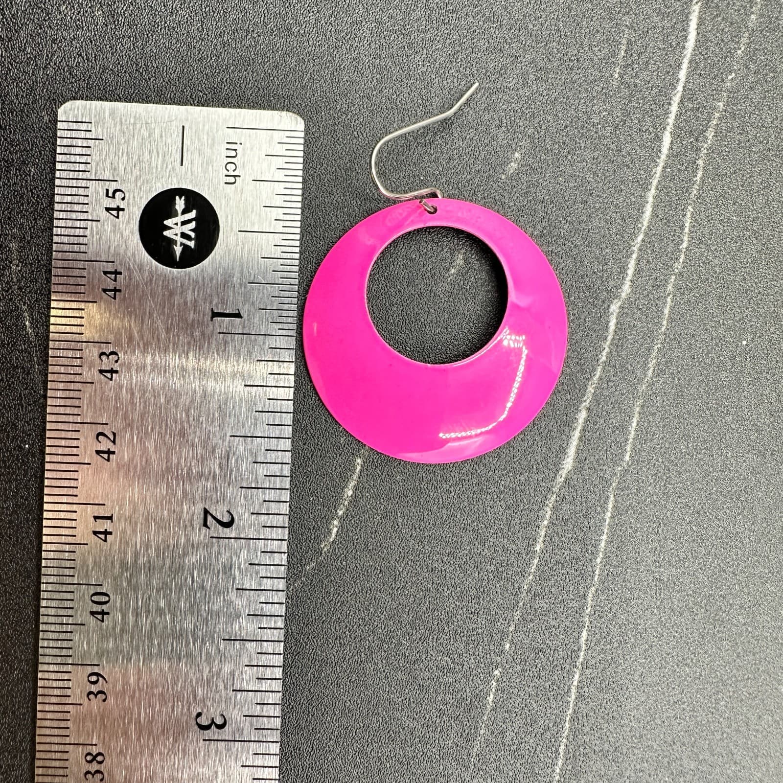 Vintage Hot Pink Retro Classic Aluminium Painted Plastic Hoop Drop Hook Earrings - Thumbnail 10
