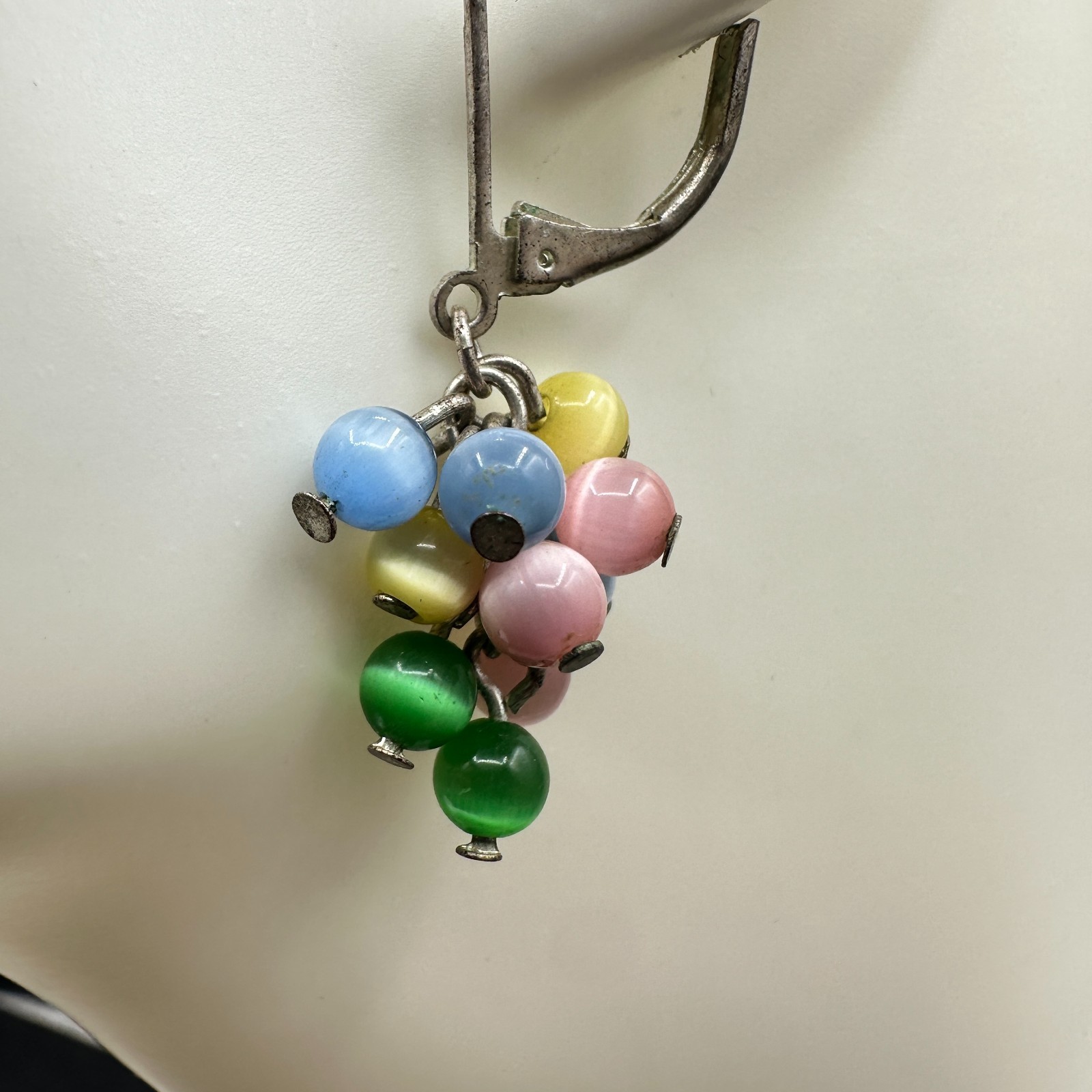 Vintage Women's Silver Tone Multicolor Glass Beaded Beauty Dangle/Drop Earrings - Thumbnail 4