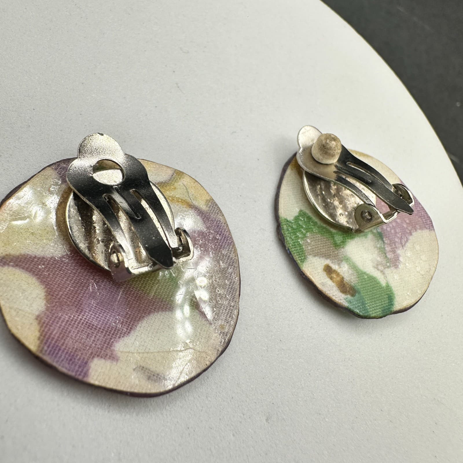 Vintage Handmade Women's Multicolor Tie Dye Floral Fabric Button Stud Earrings - Thumbnail 6