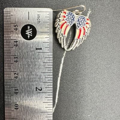 Vintage 90s Angel Wings Patriotic Dangle Earrings Women's Classic Jewelry - Thumbnail 9