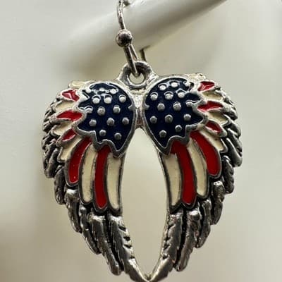 Vintage 90s Angel Wings Patriotic Dangle Earrings Women's Classic Jewelry - Thumbnail 6