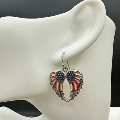Vintage 90s Angel Wings Patriotic Dangle Earrings Women's Classic Jewelry - Thumbnail 4