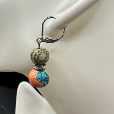 Bohemian Millefiori Rhinestone Clay Beaded Dangle Drop Leverback Earrings - Thumbnail 4