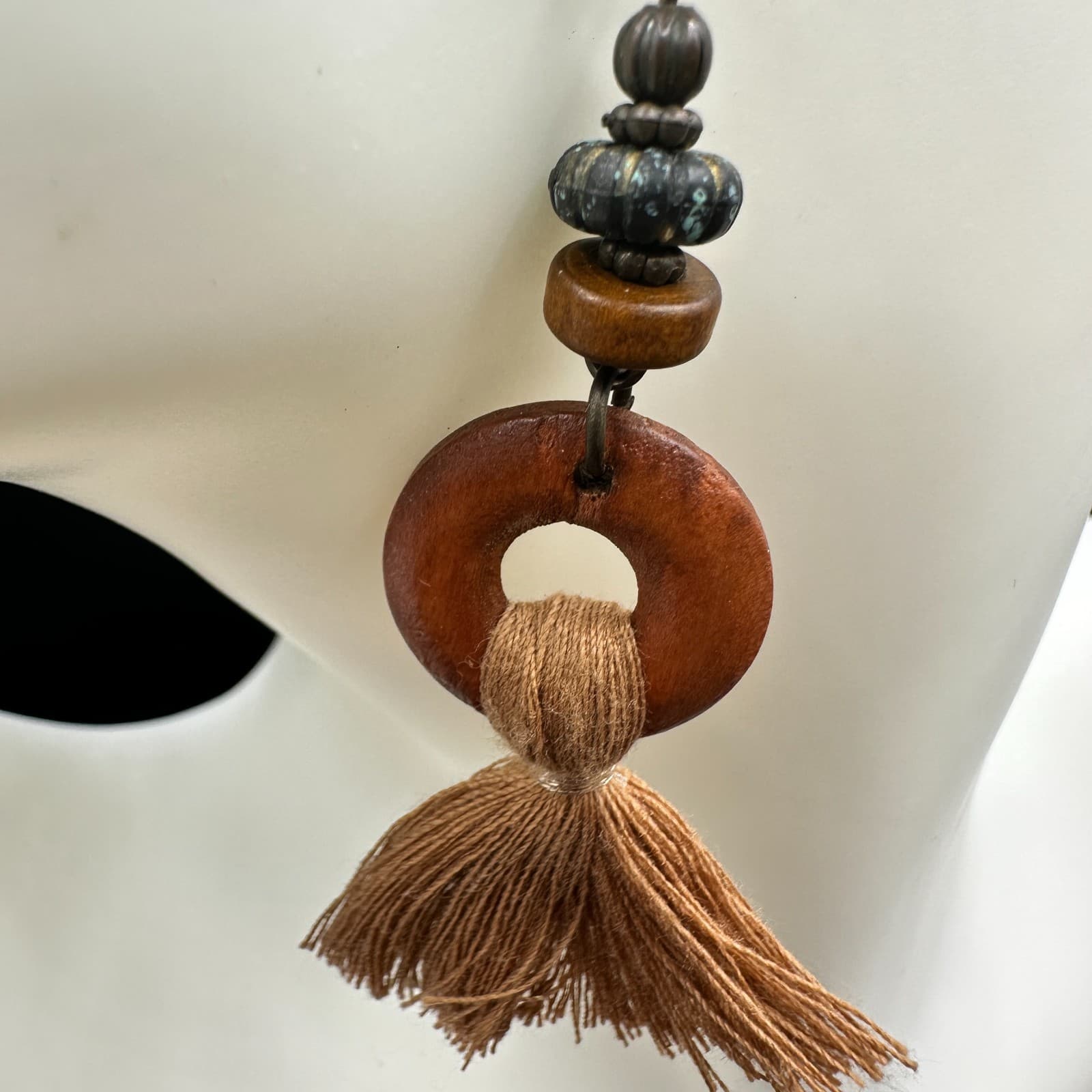 Vintage Handmade Women's Brown Tribal Wood Boho Tassel Dangle/Drop Earrings - Thumbnail 5
