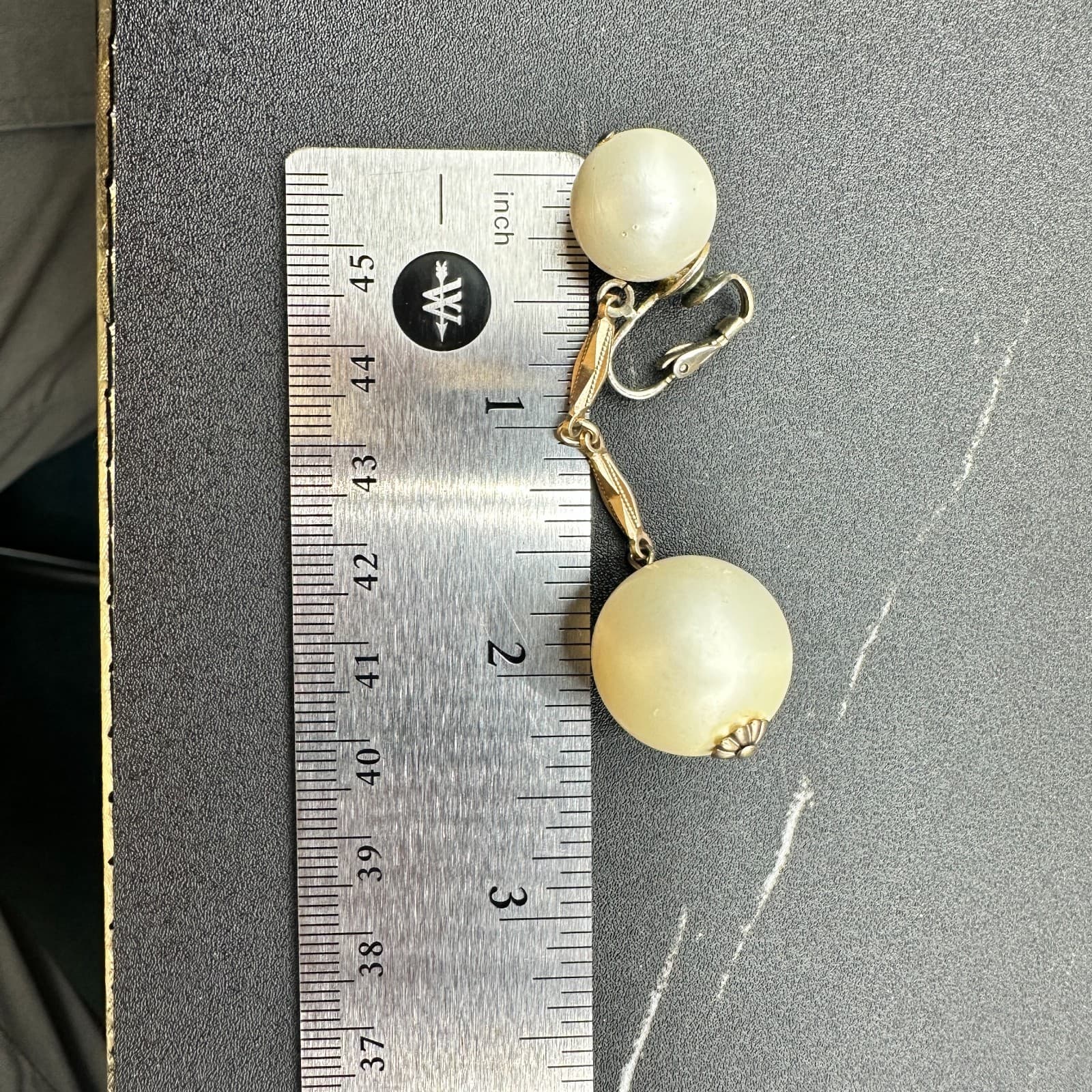 Vintage Handmade Women's Gold Mounted Pearl Beauty Fashion Dangle/Drop Earrings - Thumbnail 9