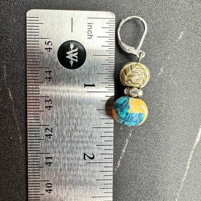 Bohemian Millefiori Rhinestone Clay Beaded Dangle Drop Leverback Earrings - Thumbnail 11