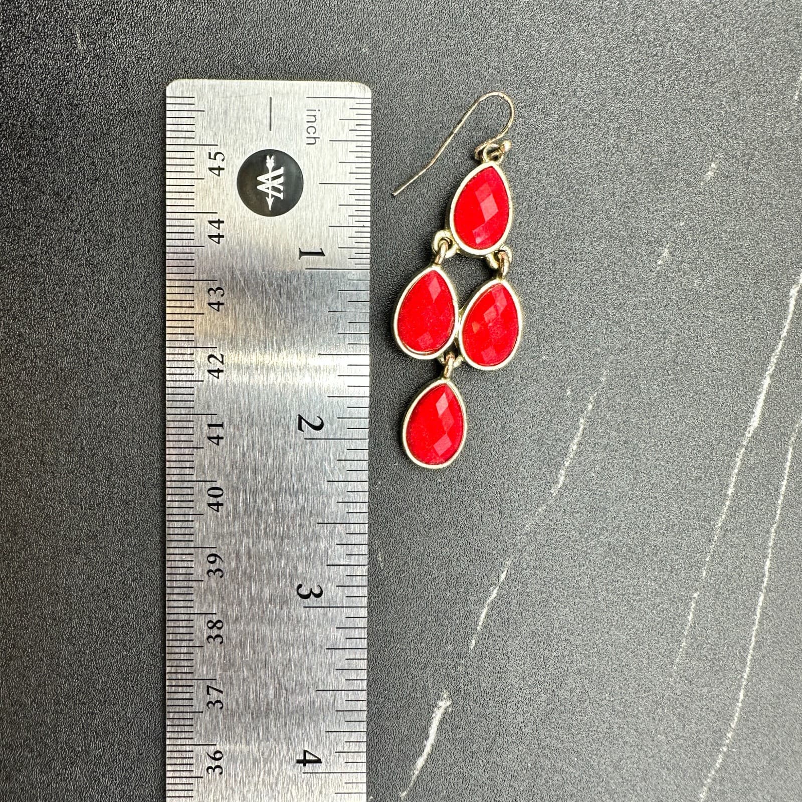 Gold-Tone Faceted Red Glass Stone Teardrop Dangle Drop Chandelier Earrings - Thumbnail 10