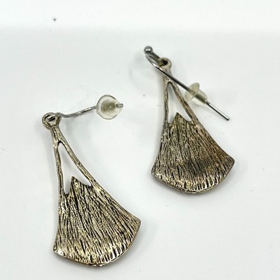 Vintage Silver Tone Spiderweb Jasper Inlay Geometric Fan Drop Earrings Boho Y2K - Thumbnail 6