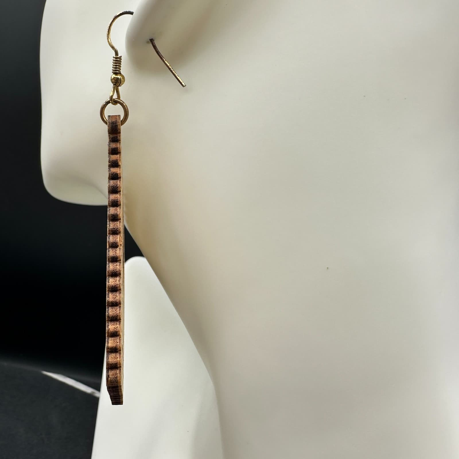 Beige Bohemian Classic Mandala Rhombus Laser-Cut Wood Dangle Hook Earrings - Thumbnail 6