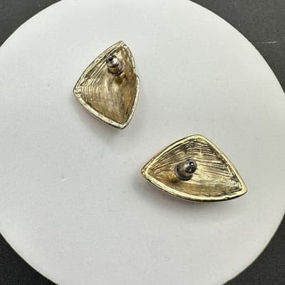 Vintage Womens Gold Tone Pink Enamel Trifari Beauty Fashion Earrings - Thumbnail 8