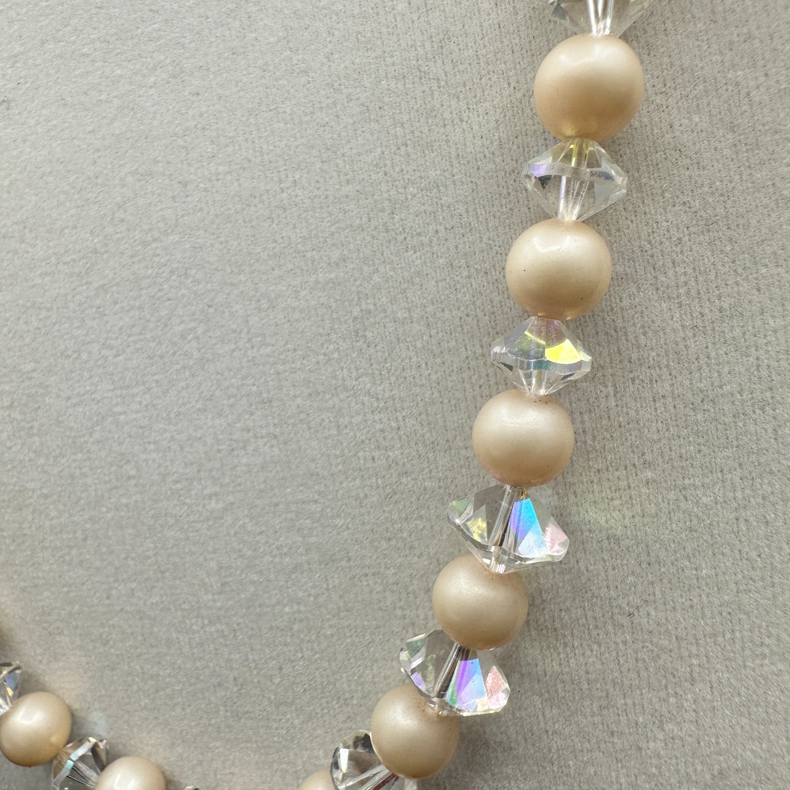 Vintage Cream Peach Faux Pearl Clear Crystal Choker Necklace 21" Classic Glam - Thumbnail 5