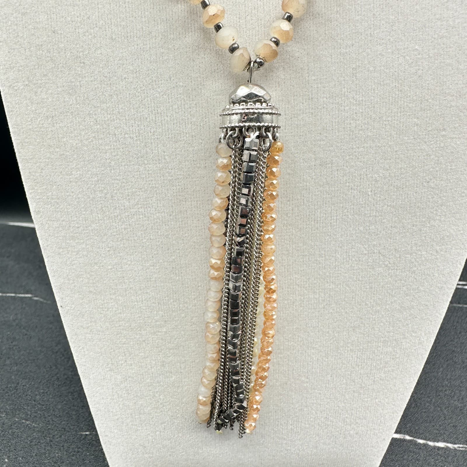 Vintage Long Beaded Tassel Necklace Multi-Color Crystal/Glass Silver Tone Chic - Thumbnail 4