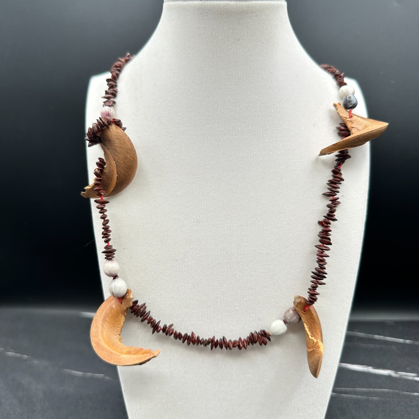 VTG 90s Amber Orange Swirl Lucite Beaded Necklace Chunky High Gloss Retro
