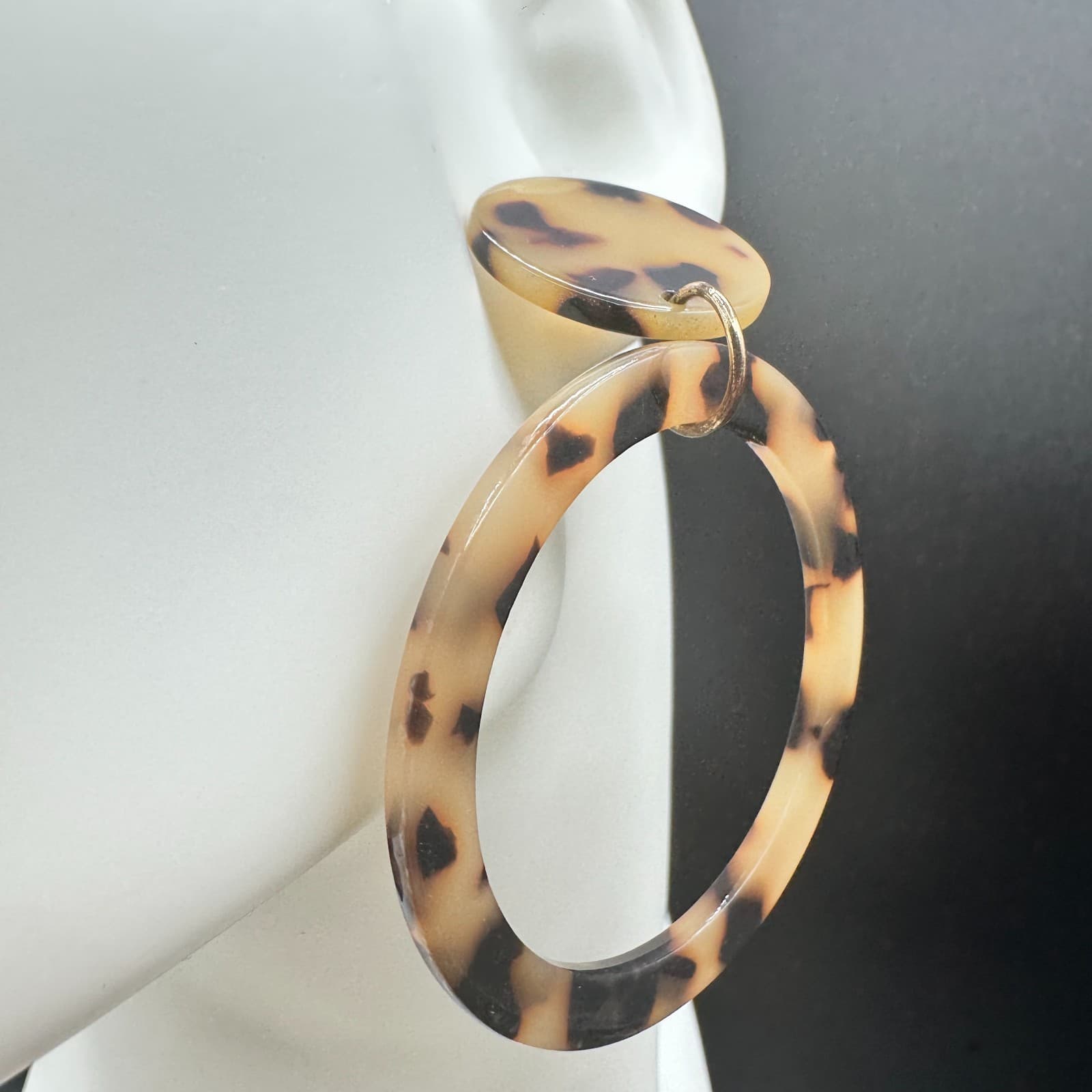 Vintage Tortoiseshell Drop Dangle Earrings Plastic Resin Acrylic Statement Brown - Thumbnail 7