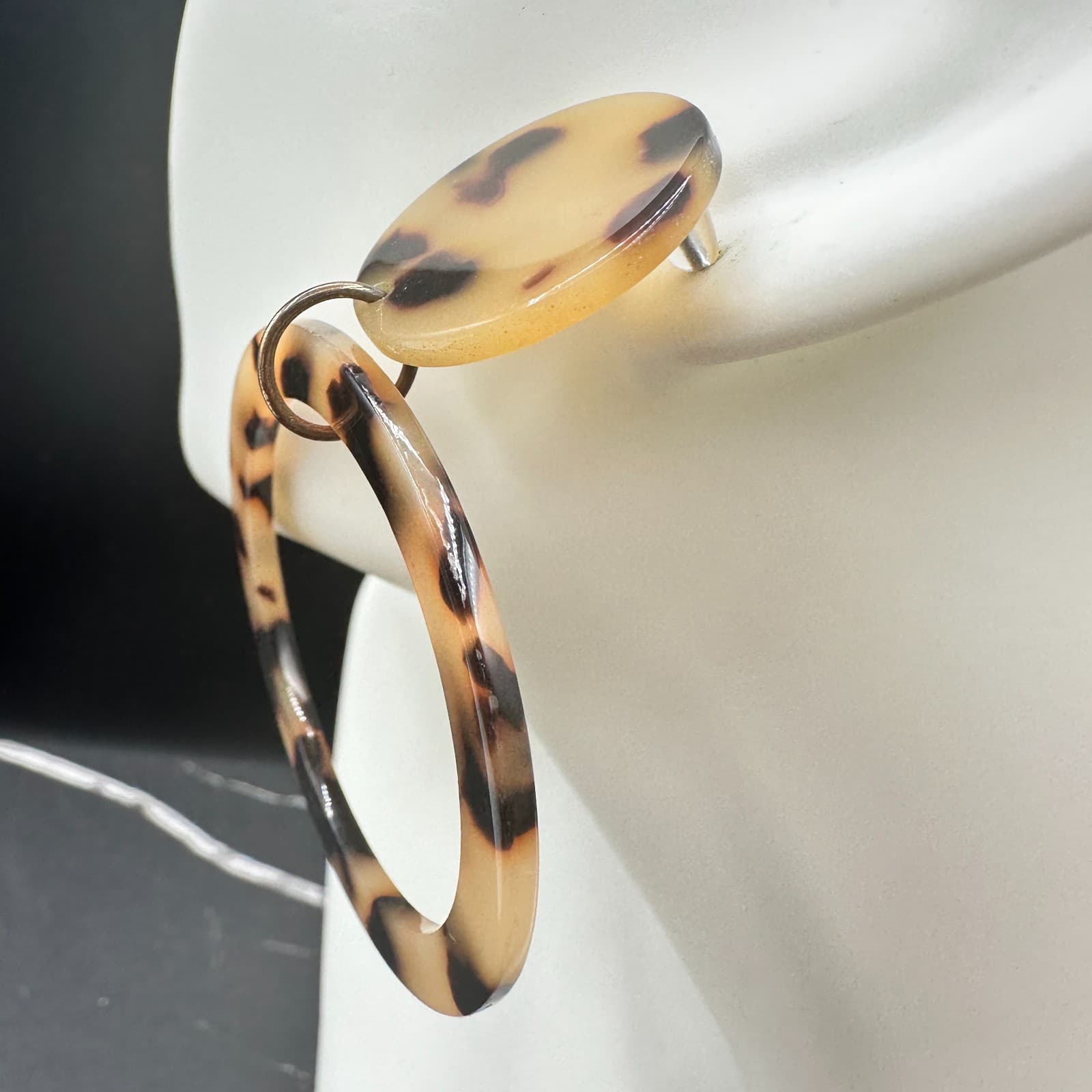 Vintage Tortoiseshell Drop Dangle Earrings Plastic Resin Acrylic Statement Brown - Thumbnail 9