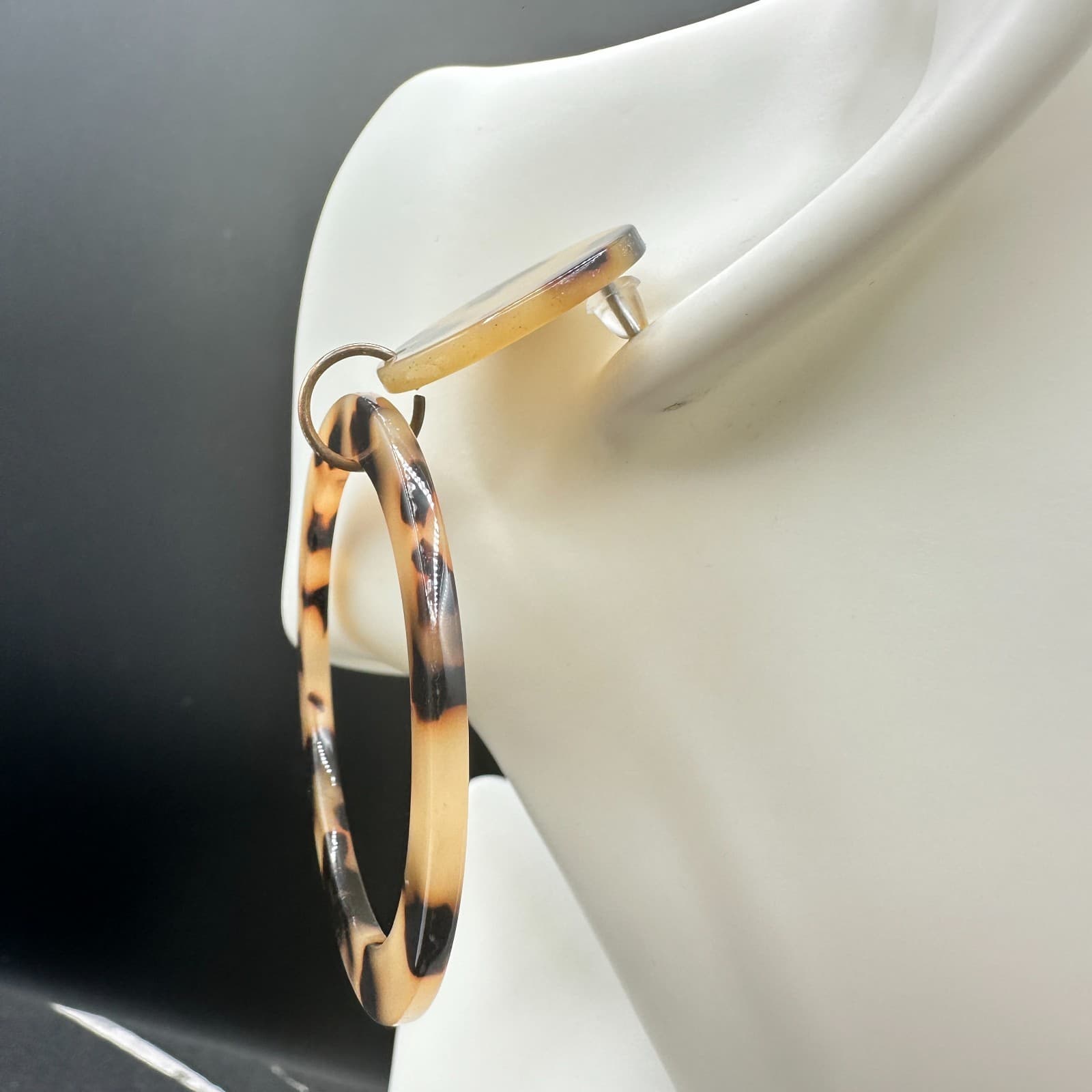 Vintage Tortoiseshell Drop Dangle Earrings Plastic Resin Acrylic Statement Brown - Thumbnail 8