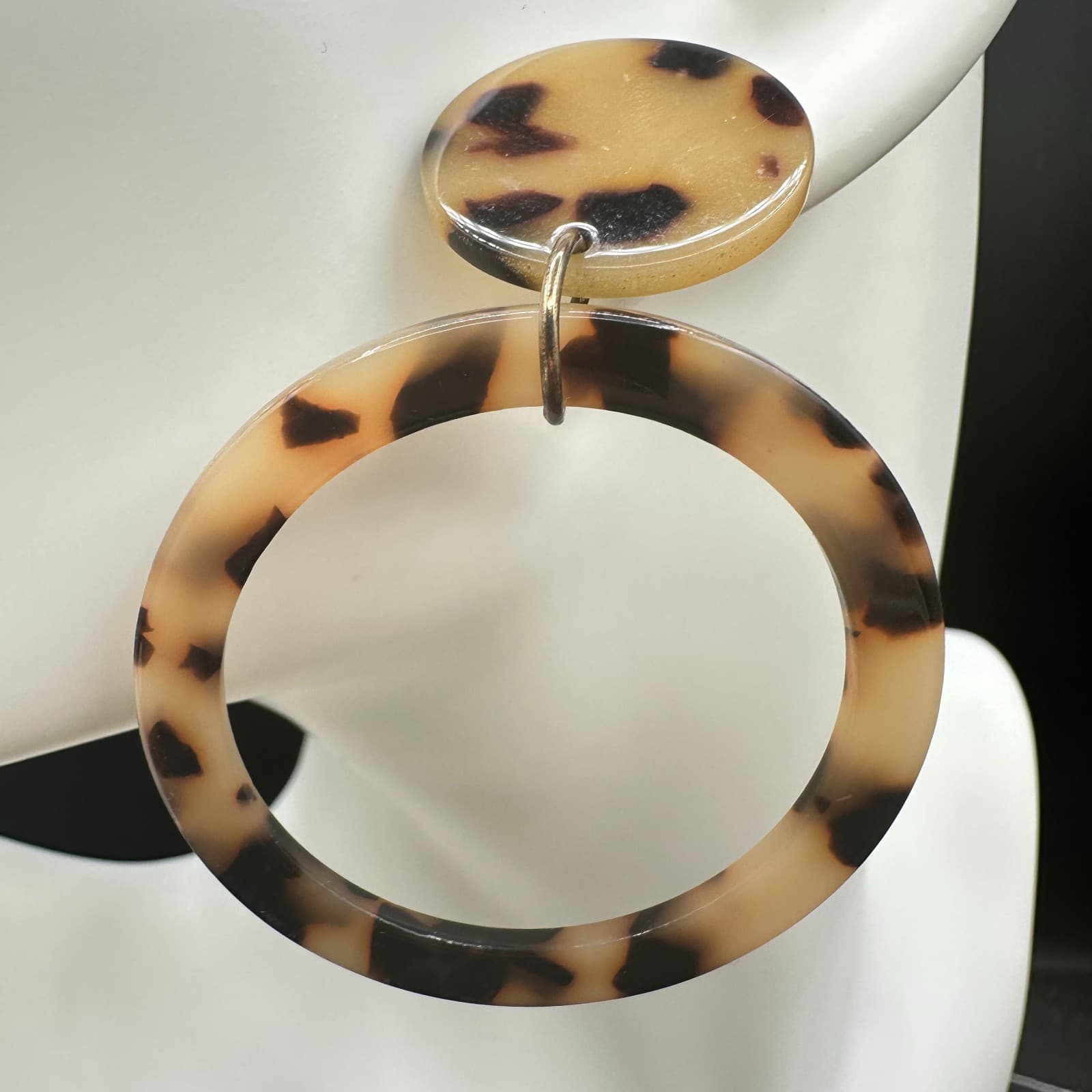 Vintage Tortoiseshell Drop Dangle Earrings Plastic Resin Acrylic Statement Brown - Thumbnail 4