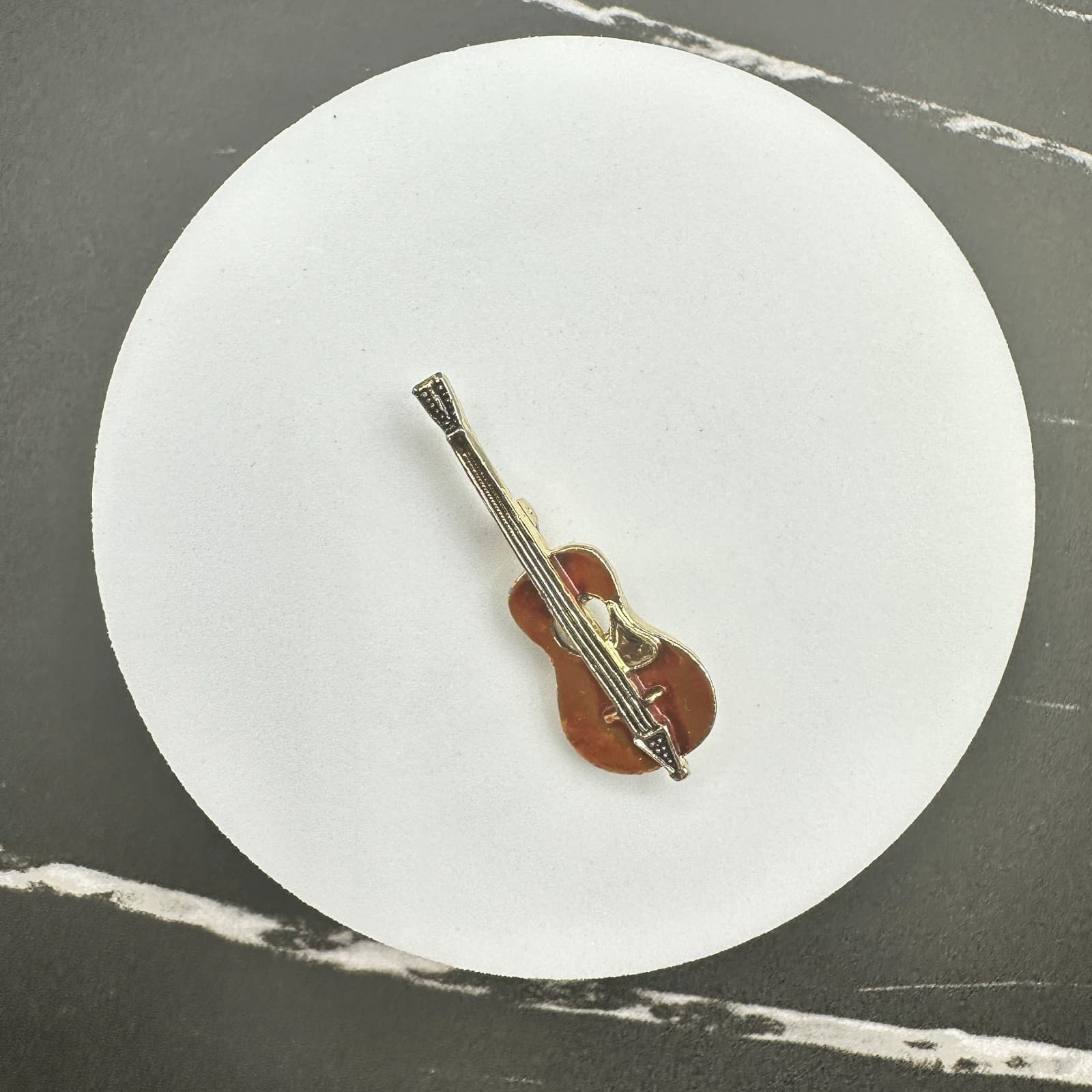 Vintage Gold Tone Acoustic Guitar Pin Brooch Orange Enamel Music Player Gift - Thumbnail 10