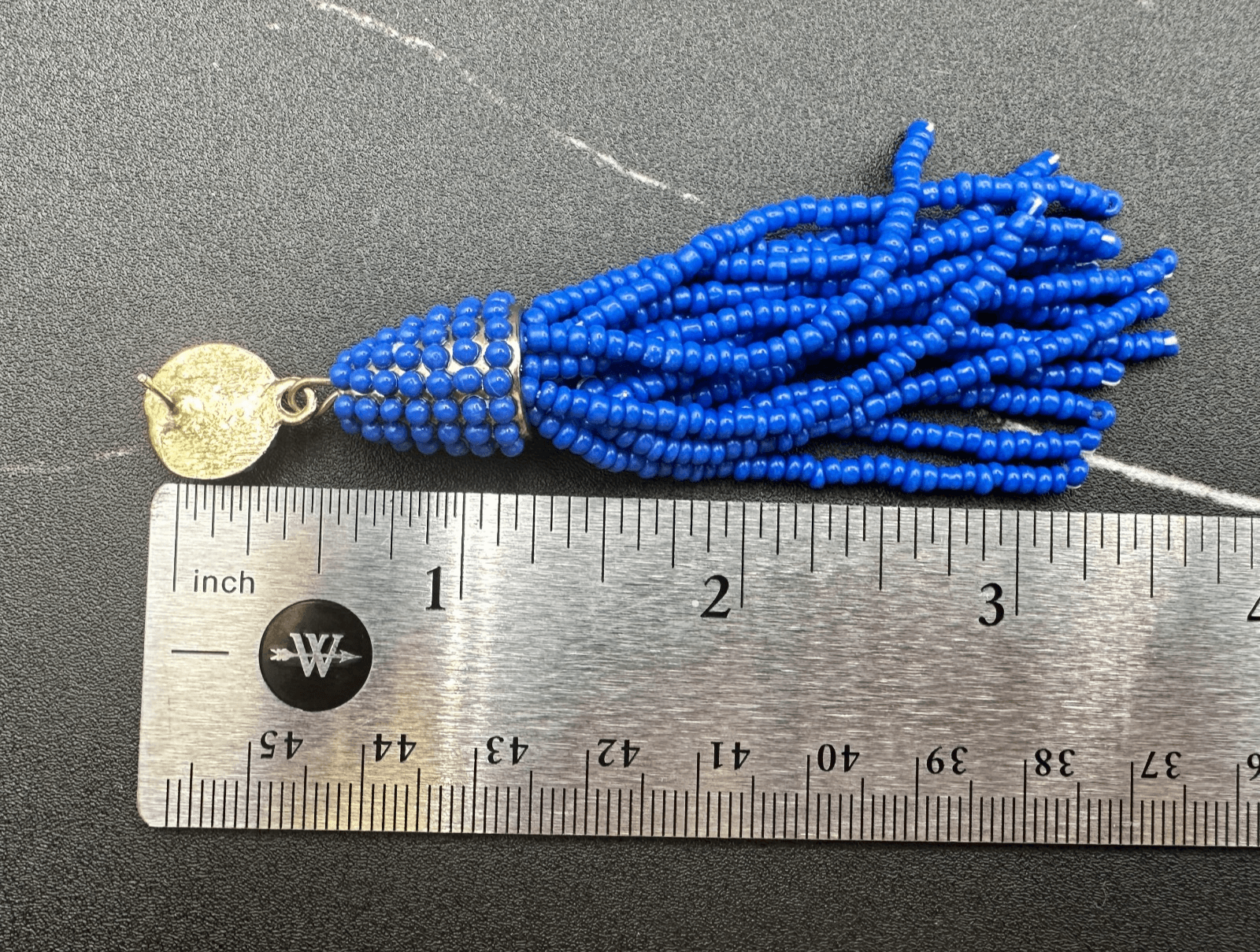 VTG Royal Blue Seed Beaded Tassel Earrings Post Dangle Fashion Statement Jewelry - Thumbnail 2