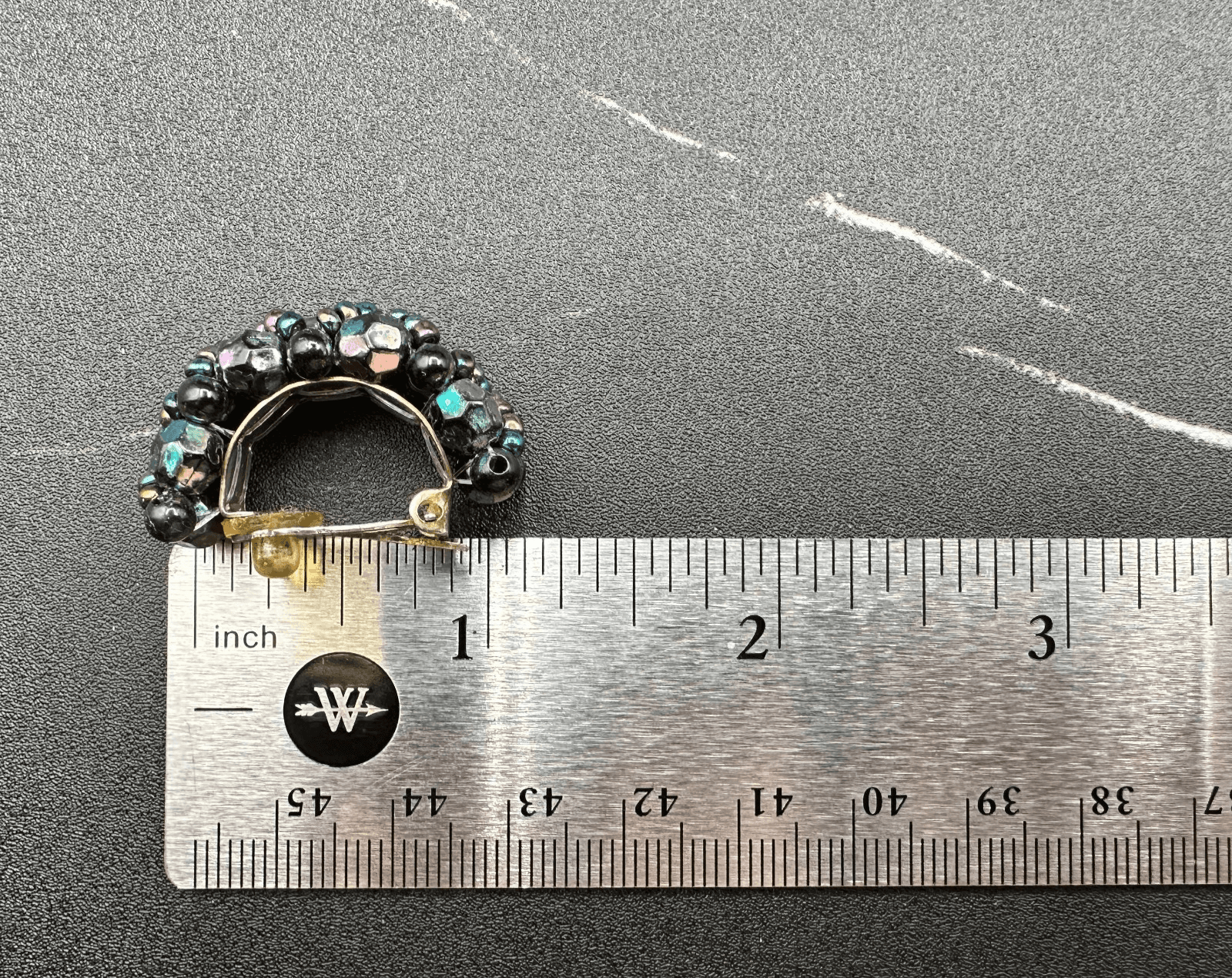 Vintage Iridescent AB Glass Black Bead Clip Earrings Half Hoop Costume Jewelry - Thumbnail 2