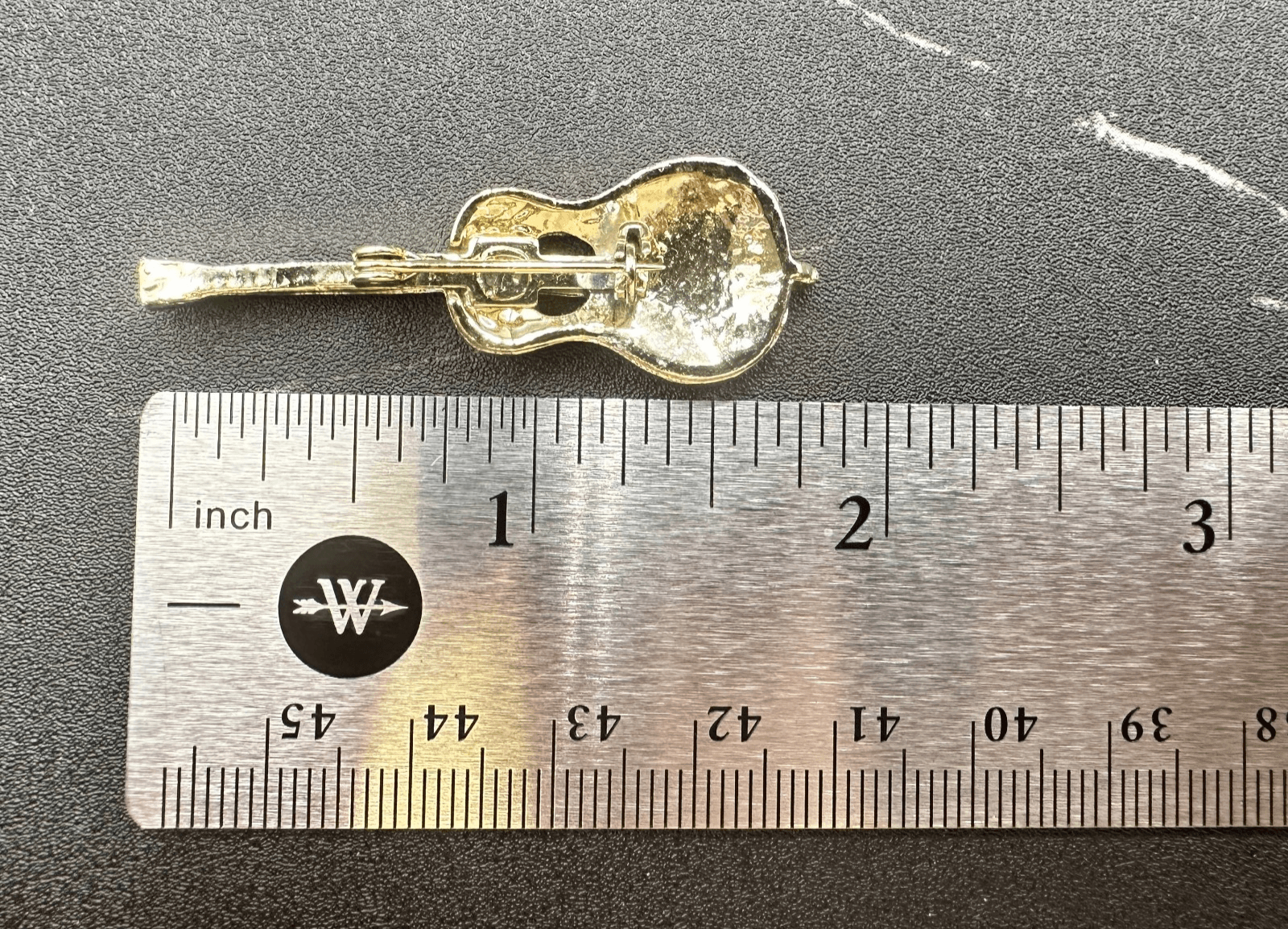 Vintage Gold Tone Acoustic Guitar Pin Brooch Orange Enamel Music Player Gift - Thumbnail 3