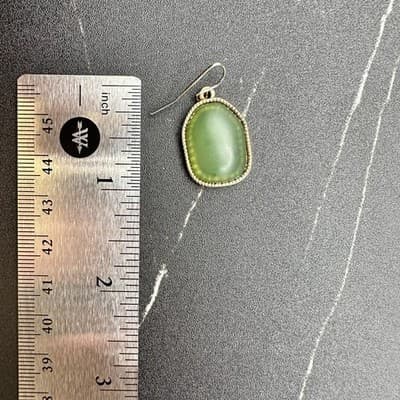 Green Matte Glass Drop Earrings Antique Gold Bezel Minimal Boho Chic - Thumbnail 10