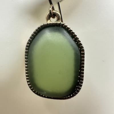 Green Matte Glass Drop Earrings Antique Gold Bezel Minimal Boho Chic - Thumbnail 9