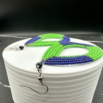 VTG Beaded Teardrop Dangle Earrings Green Blue Seed Beads Boho Fashion Jewelry - Thumbnail 11