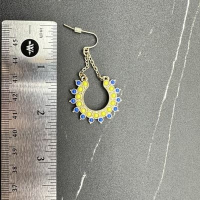 VTG Boho Dangle Earrings Blue Green Bead Crescent Drop Gold Tone Chain Style - Thumbnail 12