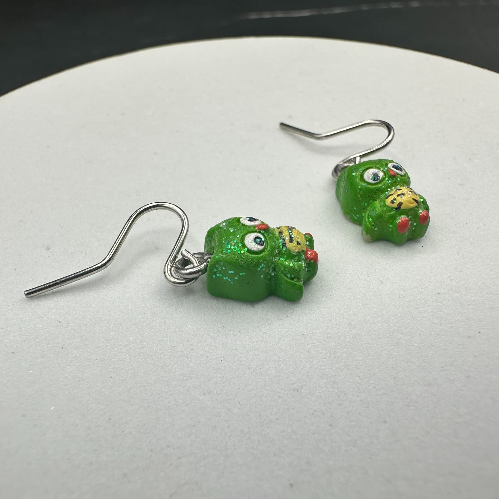 Glitter Green Owl Dangle Earrings Cute Kawaii Forest Style - Thumbnail 2