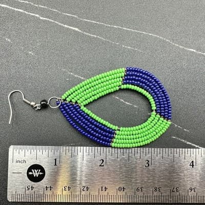 VTG Beaded Teardrop Dangle Earrings Green Blue Seed Beads Boho Fashion Jewelry - Thumbnail 12