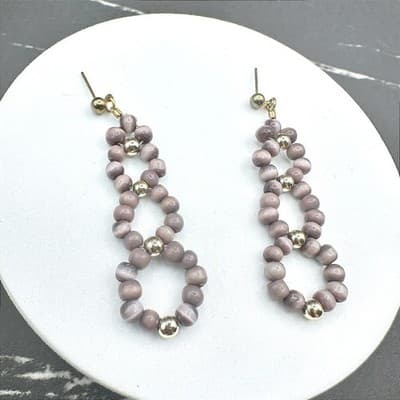 Vintage Handmade Purple Glass Bead Gold-Tone Dangle Drop Earrings Boho Statement