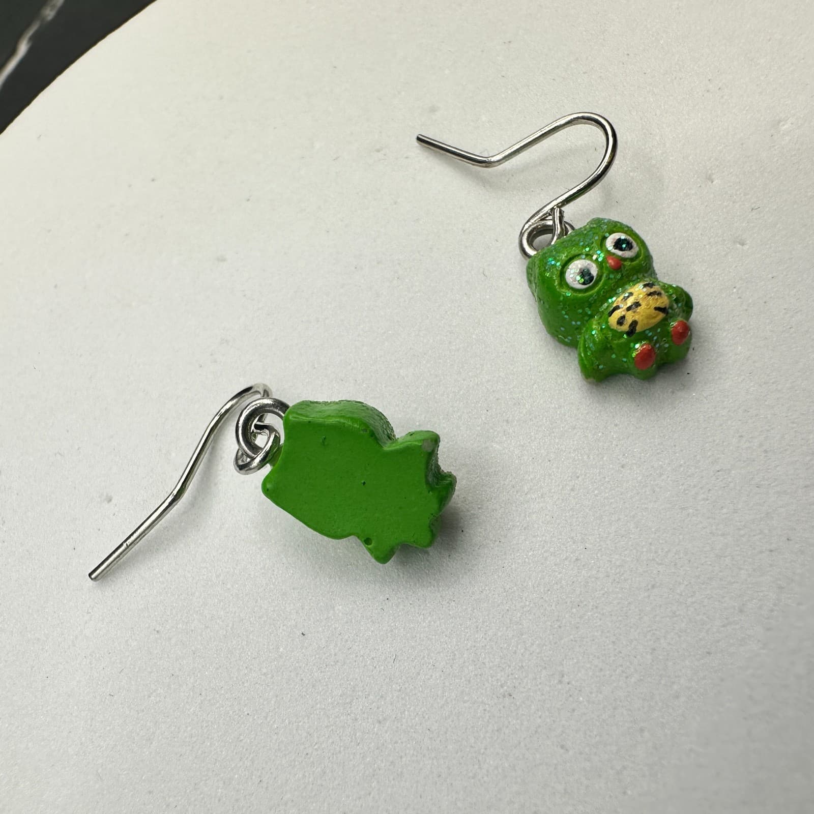 Glitter Green Owl Dangle Earrings Cute Kawaii Forest Style - Thumbnail 4