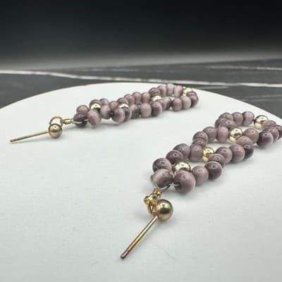 Vintage Handmade Purple Glass Bead Gold-Tone Dangle Drop Earrings Boho Statement - Thumbnail 13