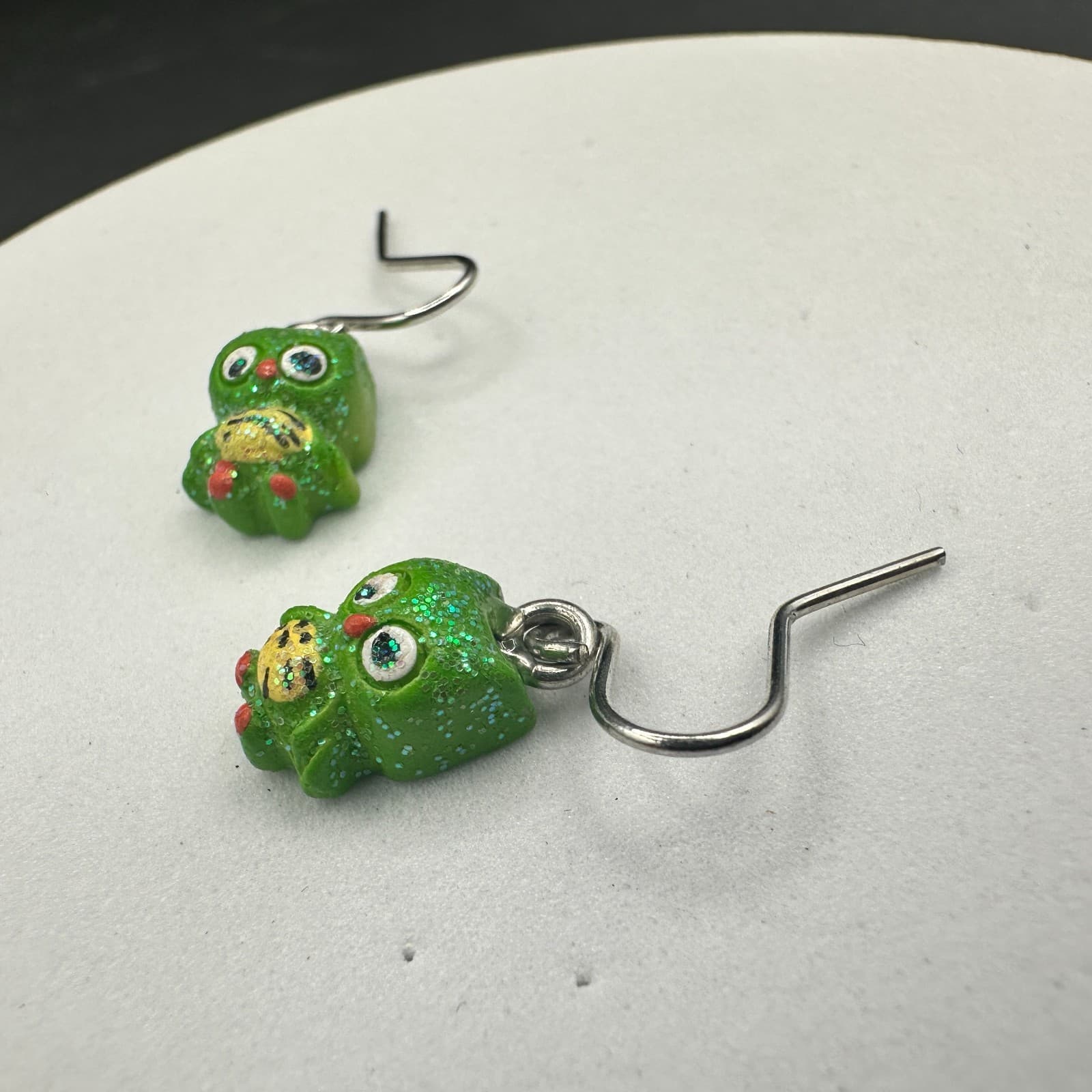 Glitter Green Owl Dangle Earrings Cute Kawaii Forest Style - Thumbnail 3