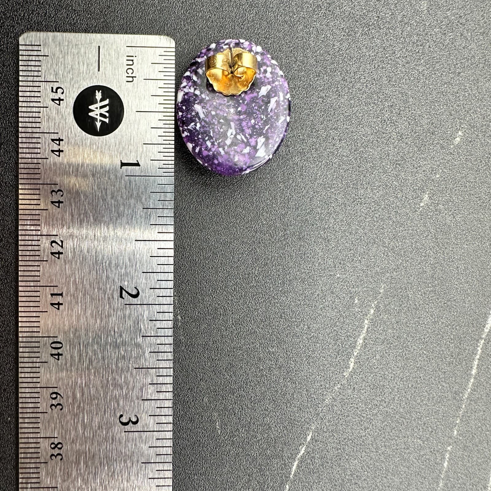 Vintage Gold Tone Purple Oval Floral Stud Earrings Retro Costume Jewelry - Thumbnail 9
