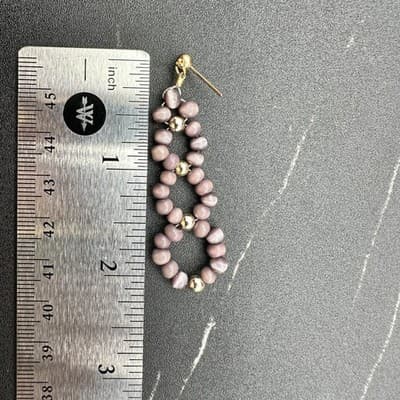 Vintage Handmade Purple Glass Bead Gold-Tone Dangle Drop Earrings Boho Statement - Thumbnail 14