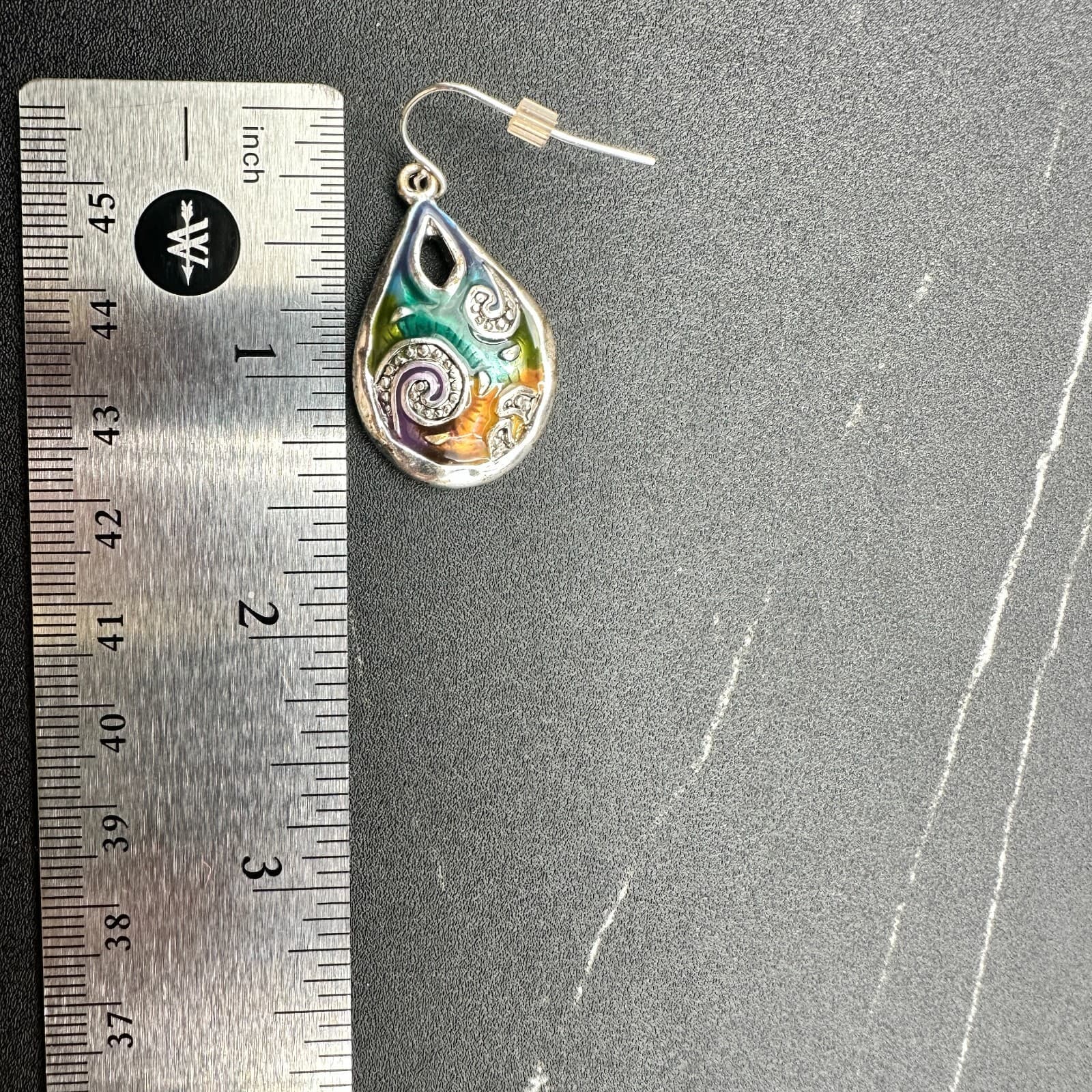 Vintage Boho Multicolor Teardrop Dangle Earrings Silver Tone Swirl Art Pattern - Thumbnail 9