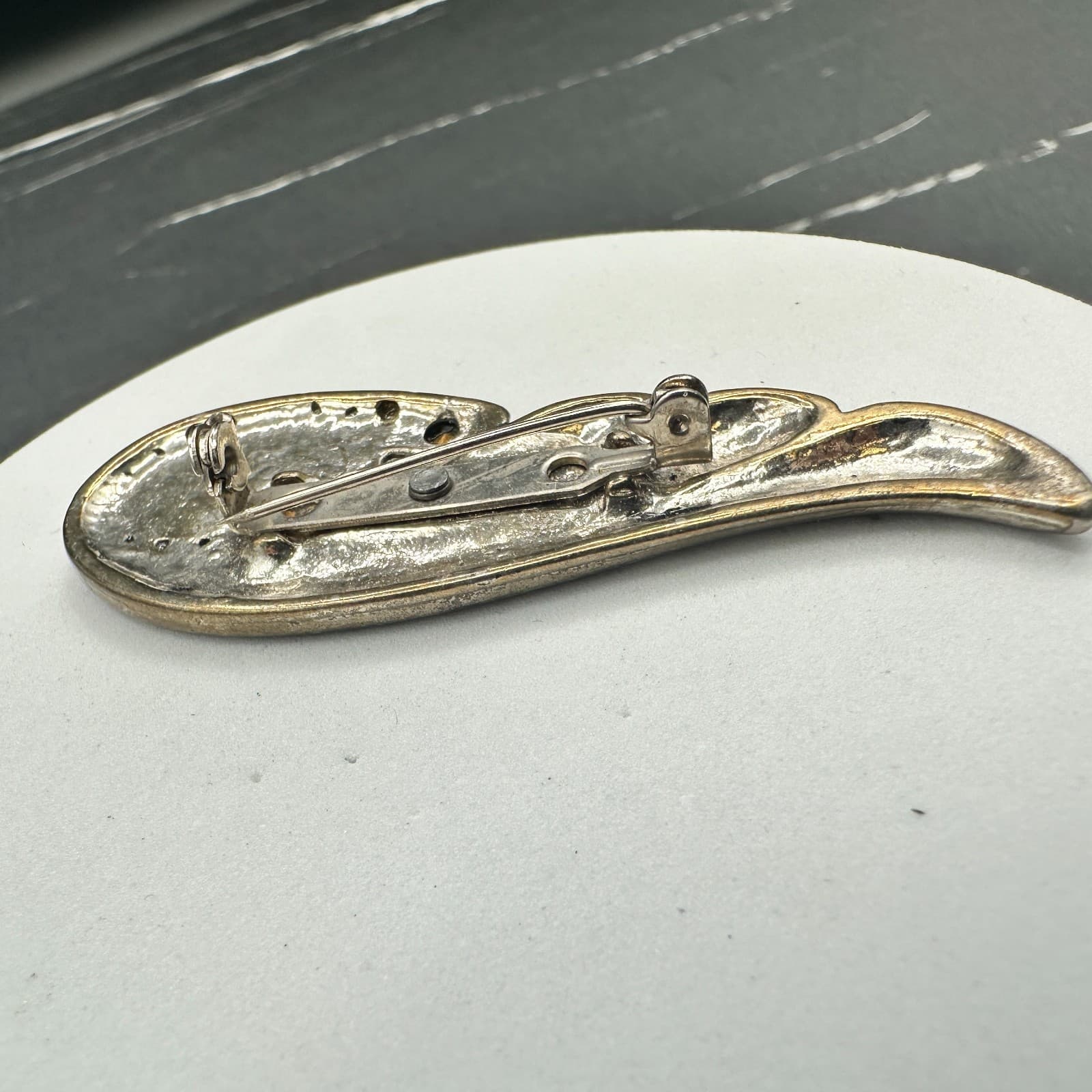 Vintage 80s 90s Art Deco Rhinestone Swirl Brooch Black Enamel Silver Statement - Thumbnail 5