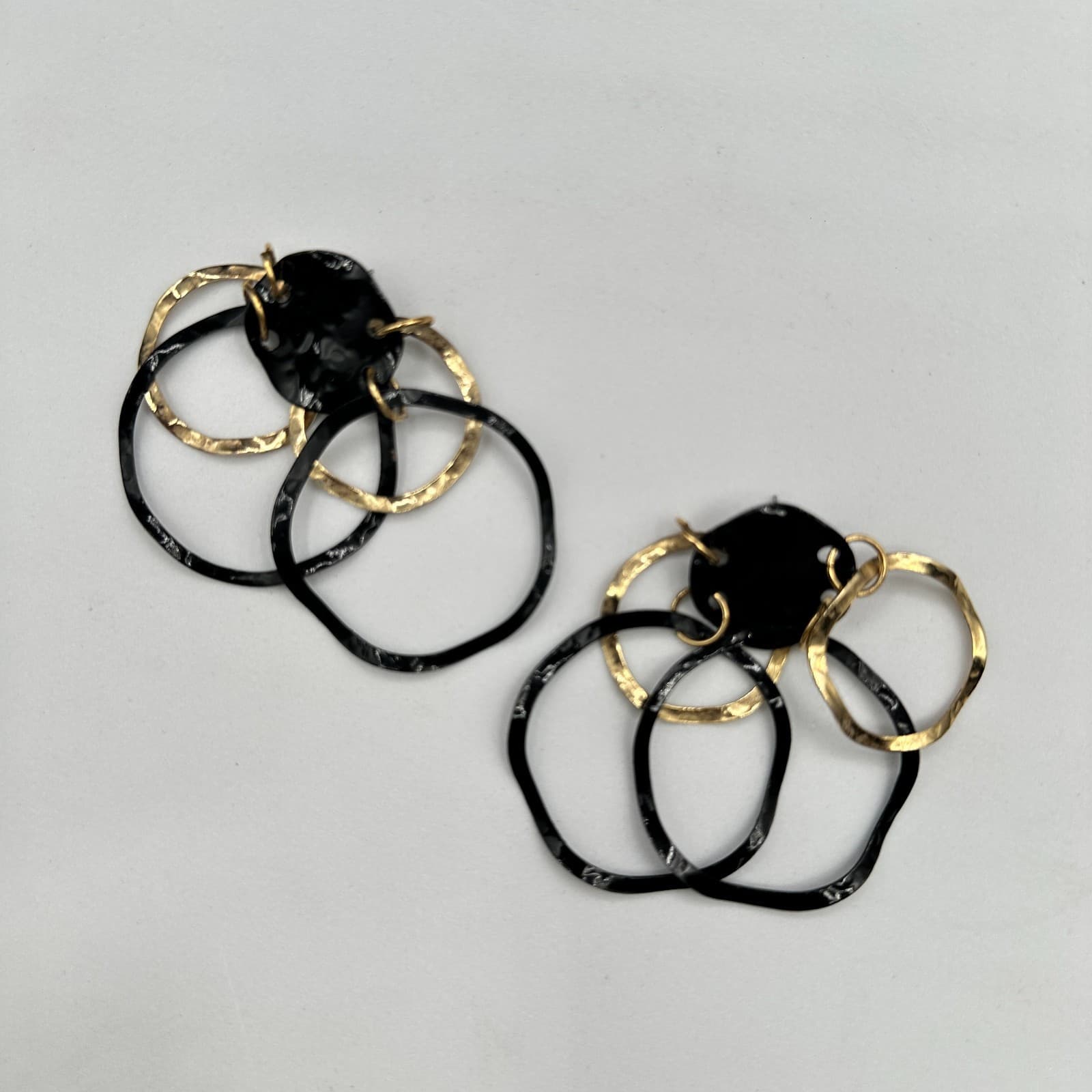 Vintage Y2K Black Gold Geometric Link Hoop Earrings Boho Statement Drop Earrings - Thumbnail 2
