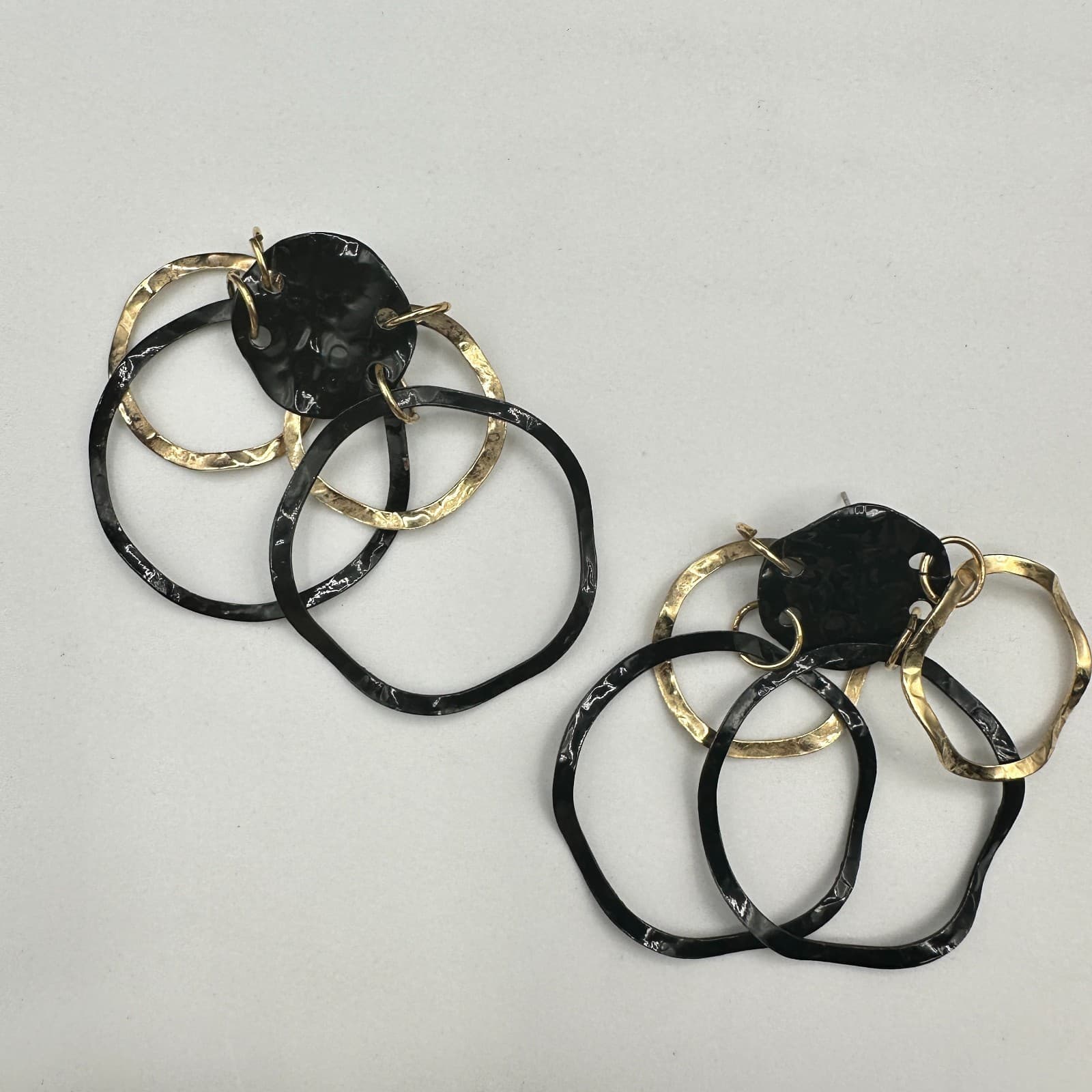 Vintage Y2K Black Gold Geometric Link Hoop Earrings Boho Statement Drop Earrings