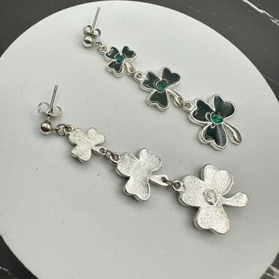Shamrock Dangle Earrings Green Enamel St. Patrick's Day Lucky Irish - Thumbnail 7