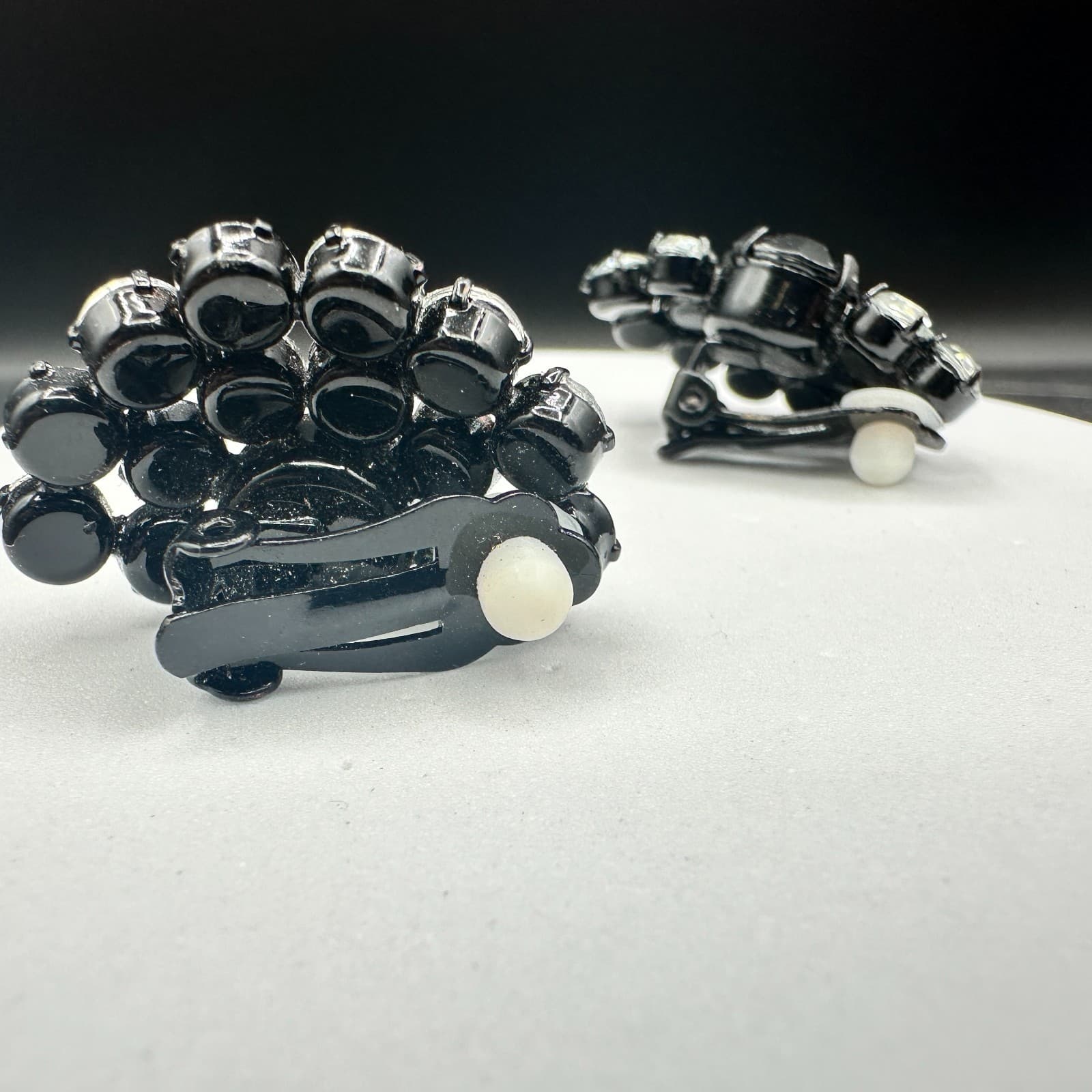 Vintage Black Rhinestone Cluster Earrings Glam Retro Statement - Thumbnail 4