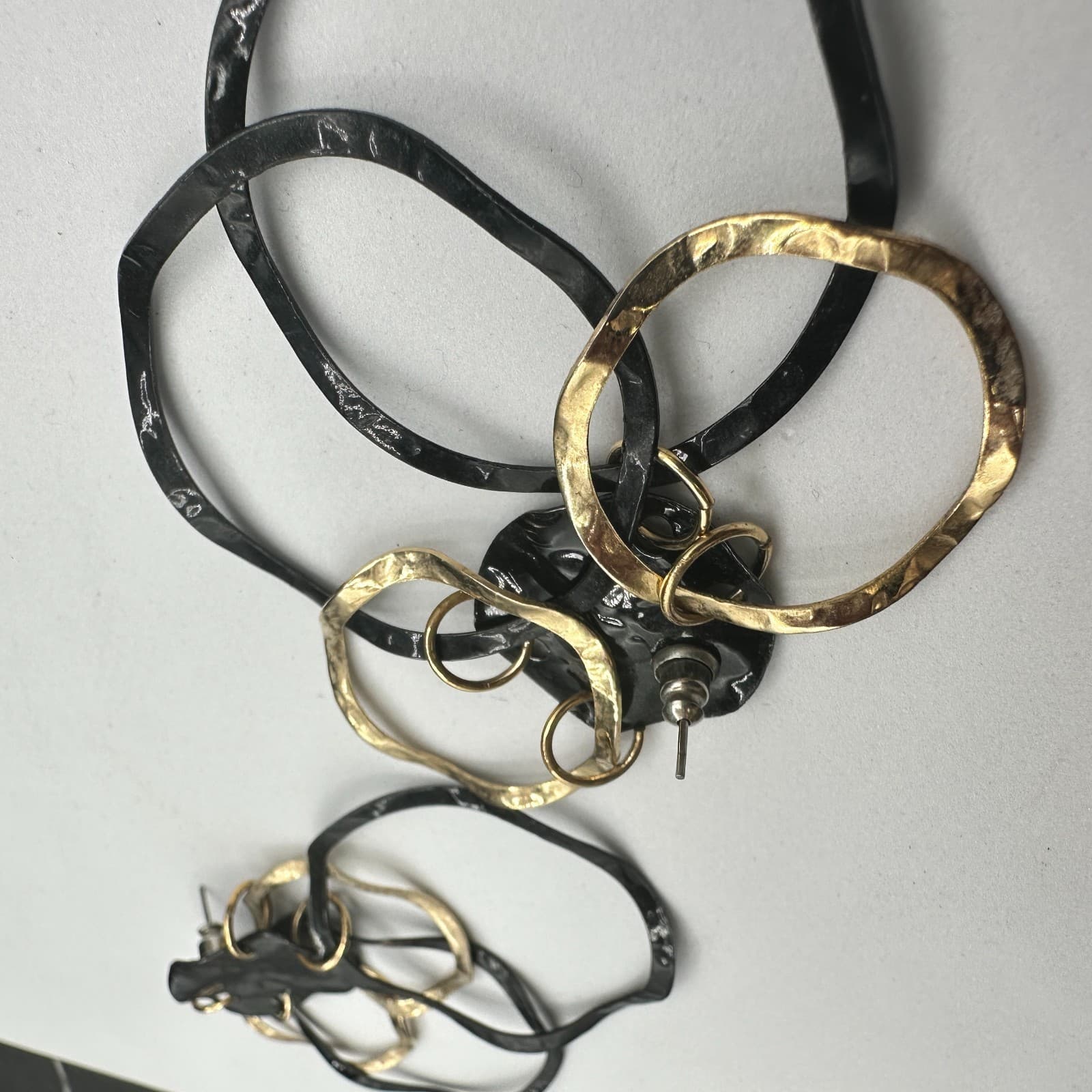 Vintage Y2K Black Gold Geometric Link Hoop Earrings Boho Statement Drop Earrings - Thumbnail 5