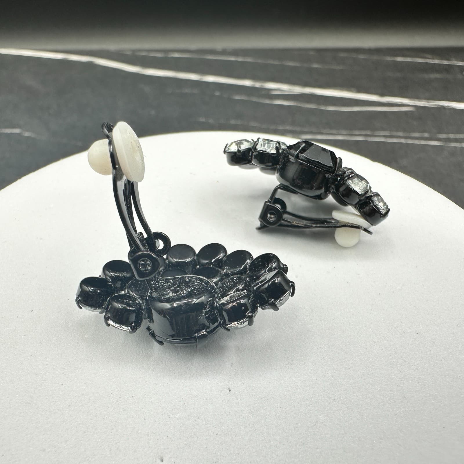 Vintage Black Rhinestone Cluster Earrings Glam Retro Statement - Thumbnail 5